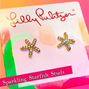 Lilly Pulitzer EARRINGS ⭐️SPARKLING GOLD PETITE STARFISH  🩷CRYSTAL PIERCED